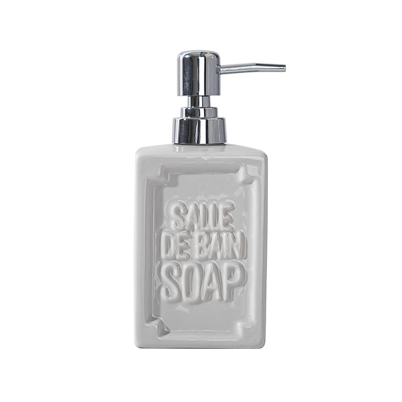 Embossed Ceramic Bathroom Soap Dispenser with Chrome Pump Bowlift