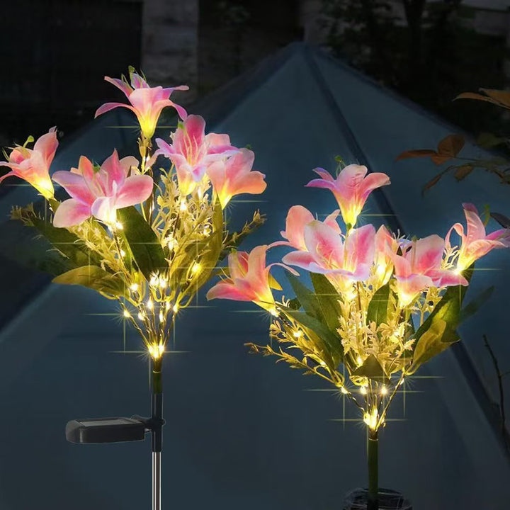 Solar-Powered LED Artificial Lily Garden Stake Light Bowlift
