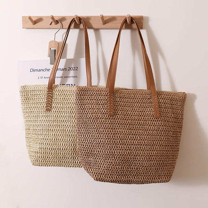 Giant Tote Bag Made of Woven Raffia with Leather Handles Bowlift