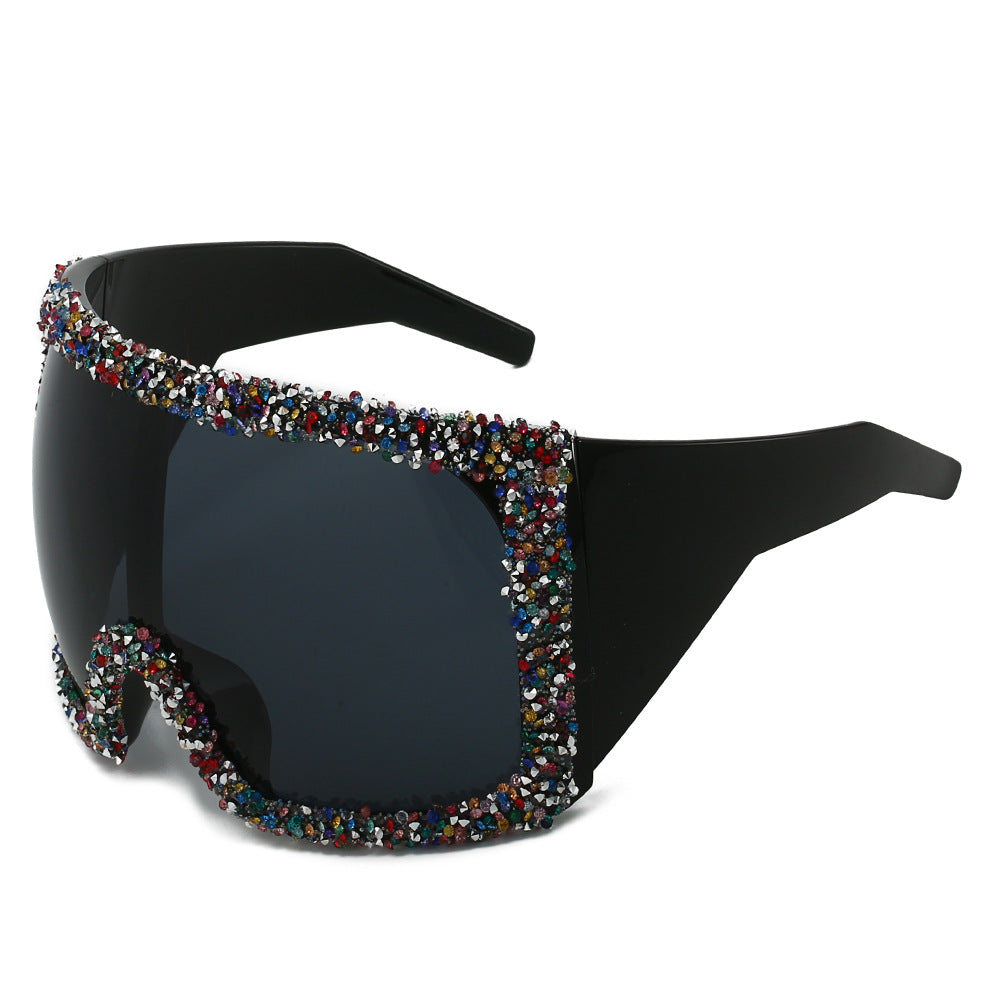 Women's Sporty Oversized Sunglasses with Rhinestone Embellishments Bowlift