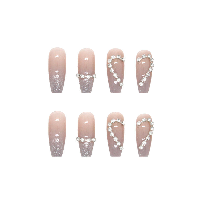 Artificial Nail Set with Sparkling Heart Designs and Glitter Accents Bowlift