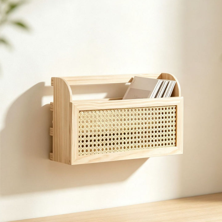 Stylish storage box made of wood and rattan Bowlift