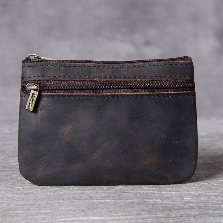 Compact Leather Zippered Coin Pouch Bowlift