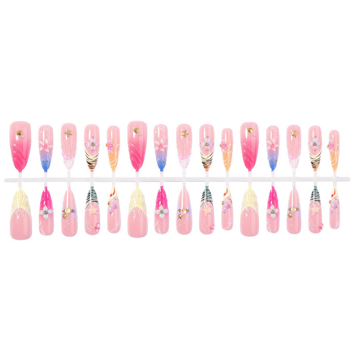Decorative Press-On Nail Set with Floral Accents Bowlift 1788495788