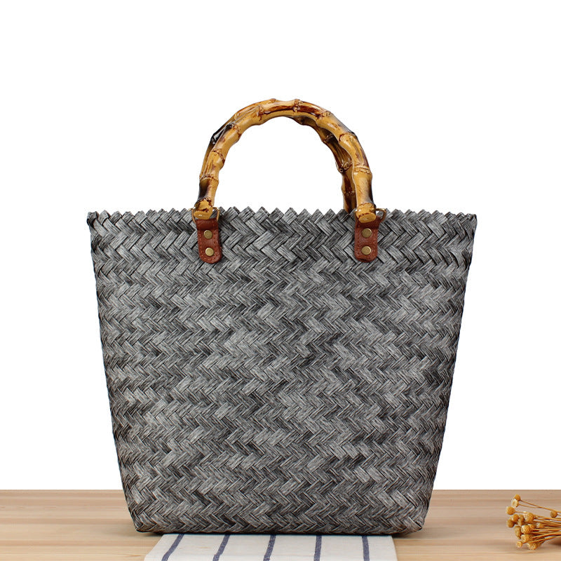 Handbag Made of High-Quality Woven Material with Bamboo Handles Bowlift