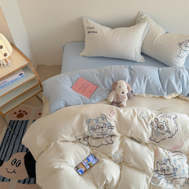 Cozy Cartoon-Embroidered Plush Down-Alternative Duvet Comforter