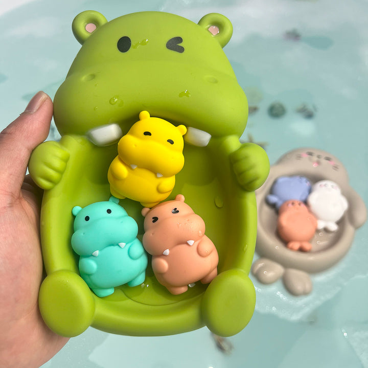 Unisex Bath Fun Toy Set with Cute Hippopotamus Figures Bowlift