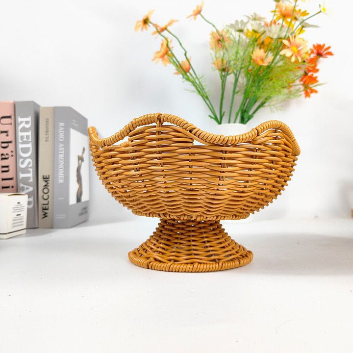 Unisex Rattan Fruit Bowl with Elegant Wave Lines Bowlift