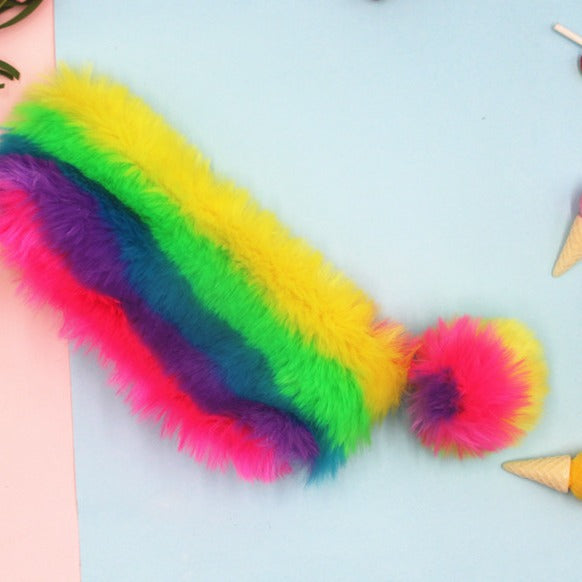 Furry Multicolored Plush Pencil Case Bowlift