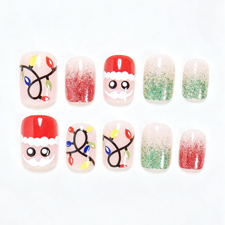 Festive Holiday-Themed Press-On Nail Art Set Bowlift