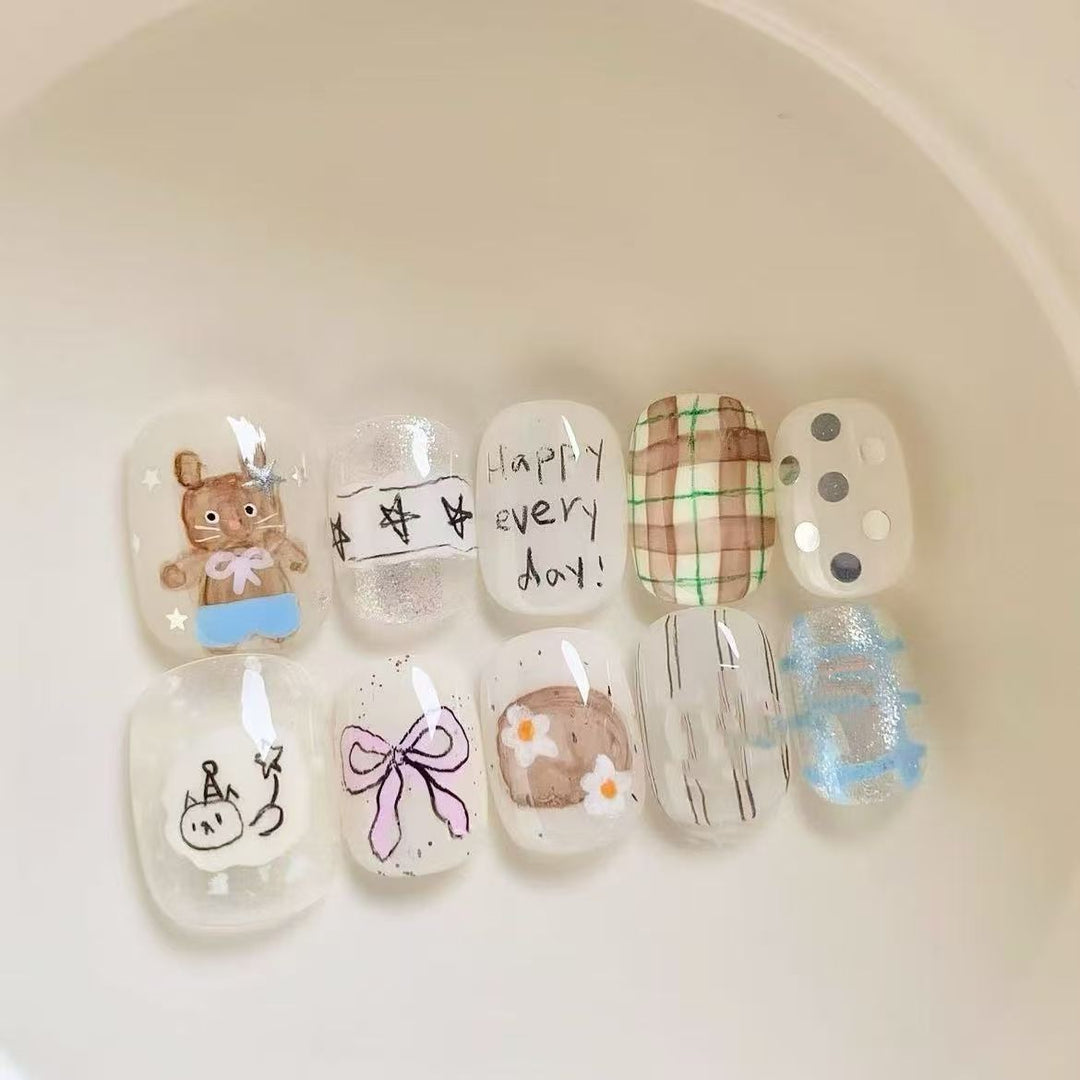 Cute Character Press-On Nail Art Set Bowlift