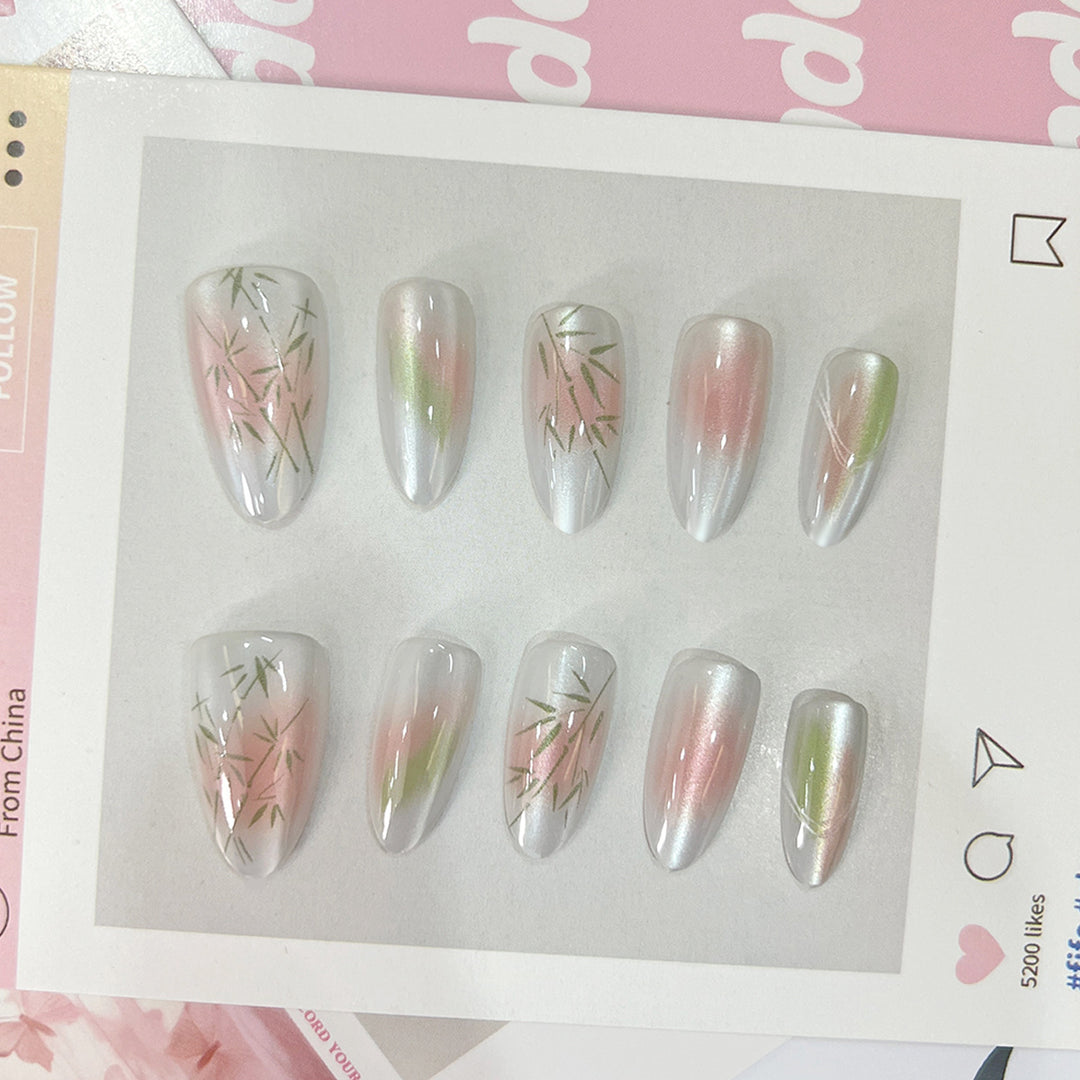 Artificial nail tips with elegant design and botanical accents Bowlift