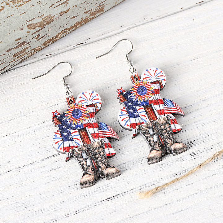 Ladies leather boot charm earrings made of lightweight wood with fish hook closure Bowlift