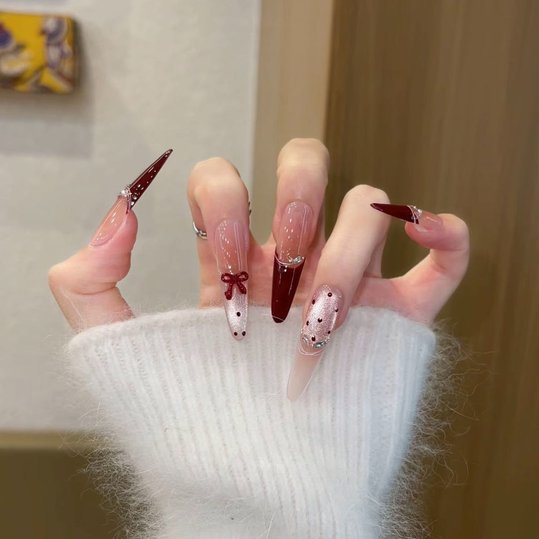 Glamorous Crystal-Studded Stiletto Press-On Nails Bowlift