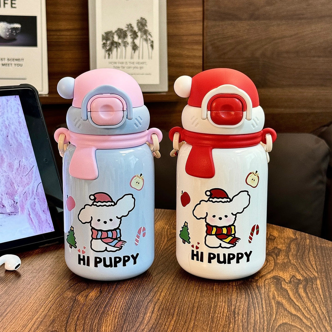 Women's insulated drinking bottle with secure flip lid and playful dog design Bowlift