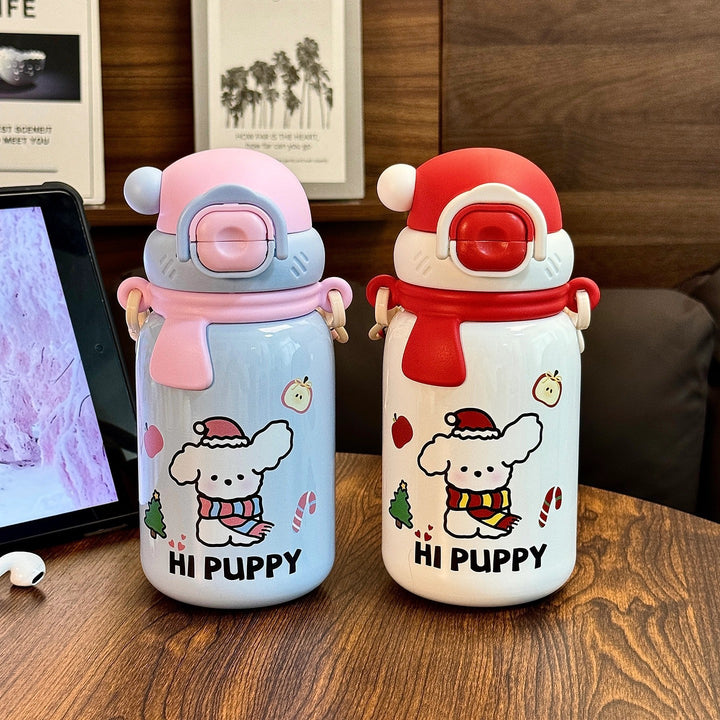 Women's insulated drinking bottle with secure flip lid and playful dog design Bowlift