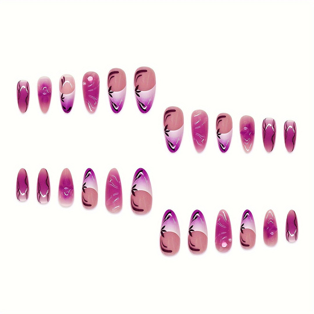 Artistic Stiletto Press-On Nail Extensions with Floral Design Bowlift