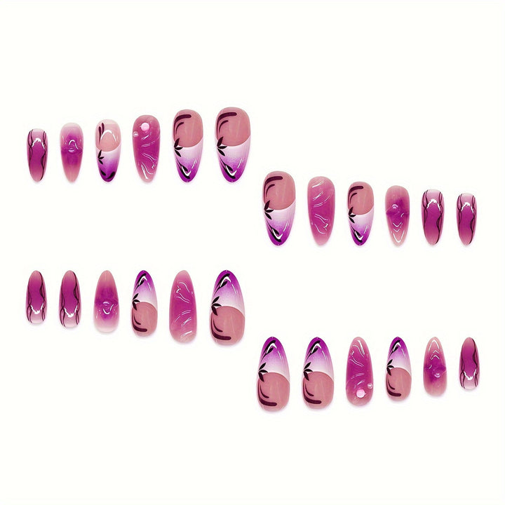 Artistic Stiletto Press-On Nail Extensions with Floral Design Bowlift