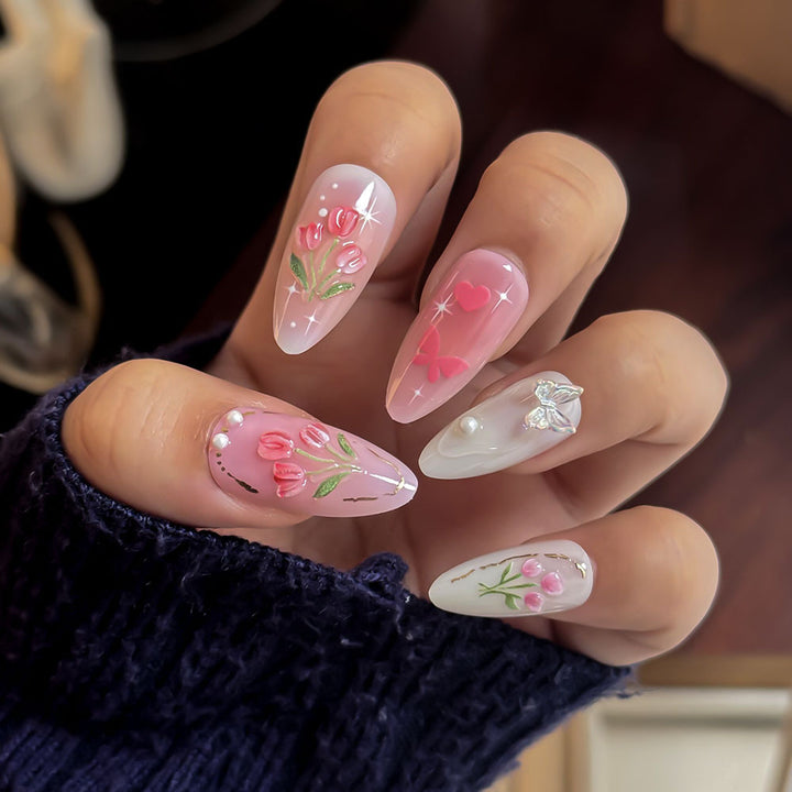 Floral-Embellished Press-On Nail Collection Bowlift