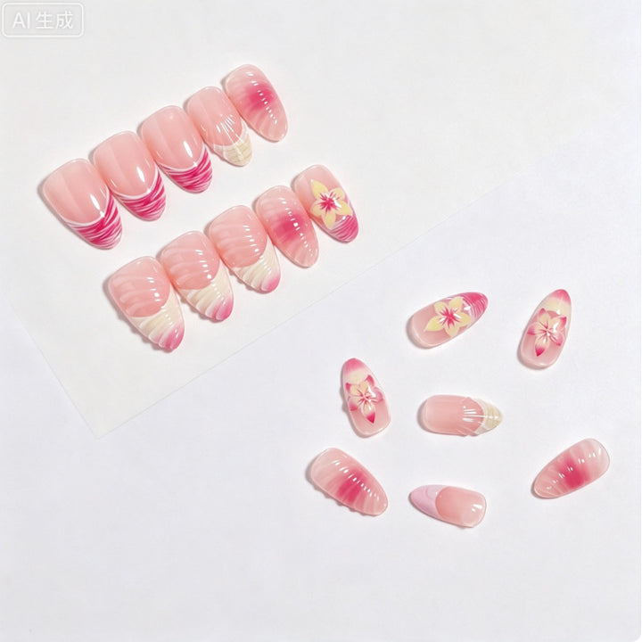 Elegant Floral-Themed Press-On Nail Set Bowlift