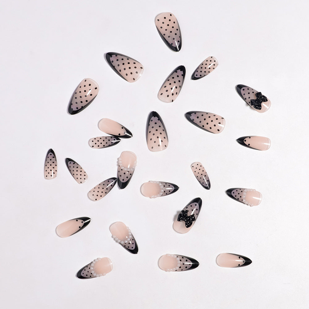 Elegant Polka Dot Press-On Nails with Bow Accents Bowlift