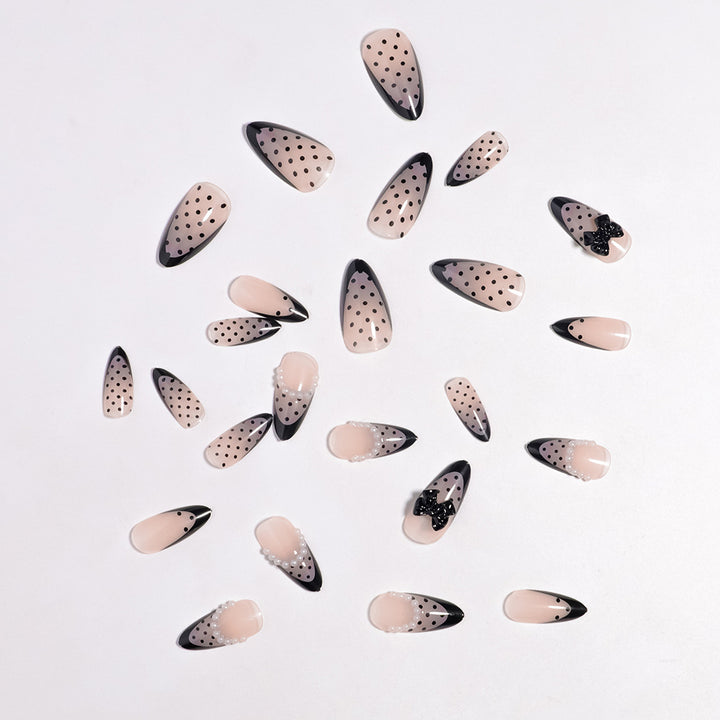 Elegant Polka Dot Press-On Nails with Bow Accents Bowlift