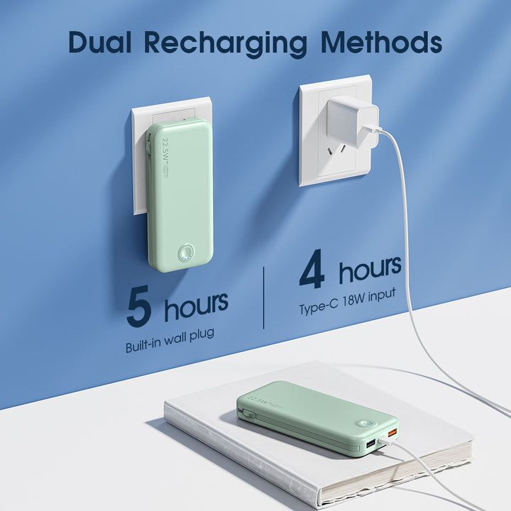 Powerbank with Integrated Wall Plug and Dual Charging Function Bowlift
