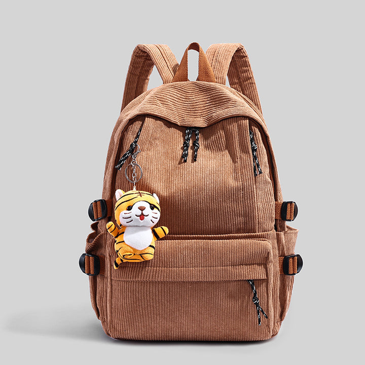 Corduroy Backpack with Cute Character Keychain Bowlift