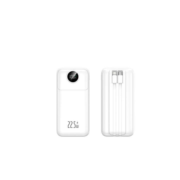 Compact power bank with integrated charging cables and digital charge level indicator Bowlift