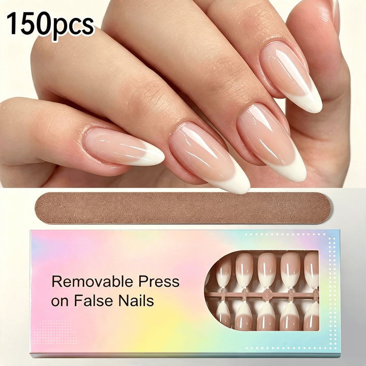 Elegant Gradient French Tip Press-On Nails Bowlift