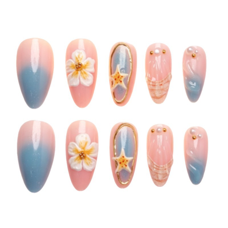 Artistic Nail Design Set with Floral and Seaside Accents Bowlift