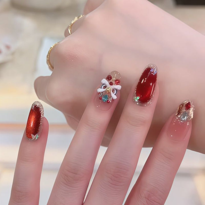 Elegant Gemstone Embellished Press-On Nail Set Bowlift