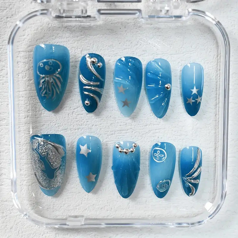 Artistic Ocean-Inspired Press-On Nail Extensions Bowlift