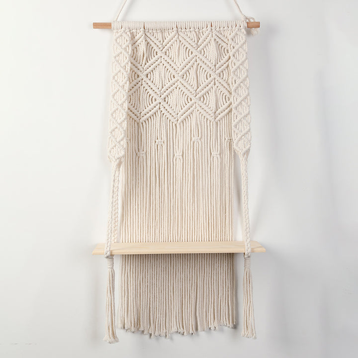 Macramé Wall Shelf with Integrated Plant Holder Bowlift