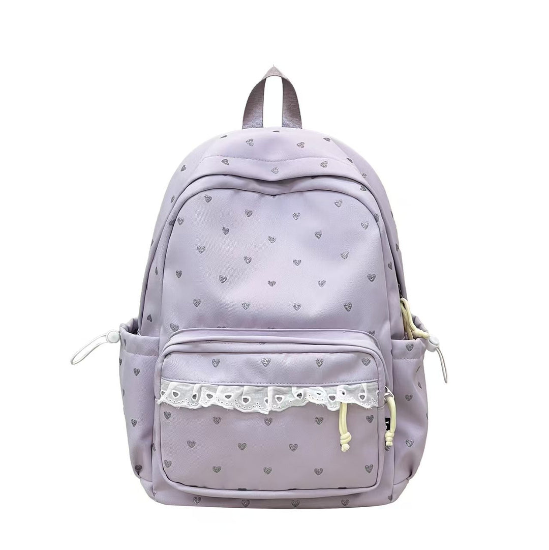 Heart-Print Casual Backpack Bowlift