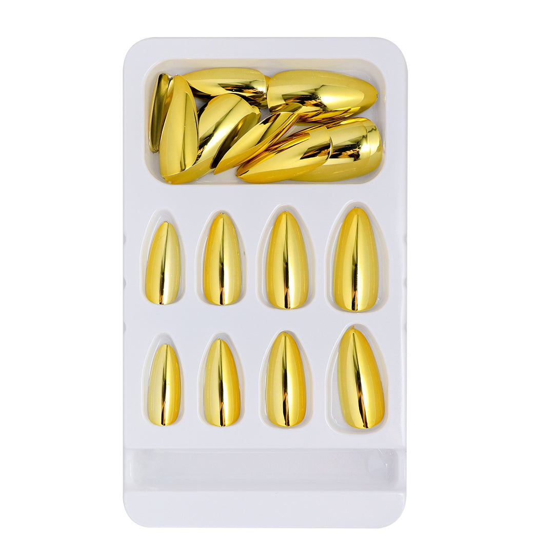 Glossy Metallic Almond-Shaped Press-On Nails Bowlift