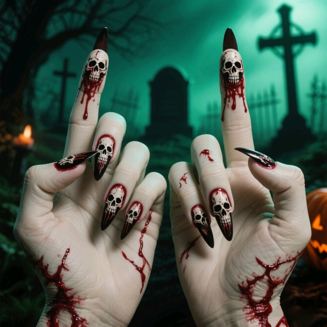 Artificial nails with creepy skull design Bowlift