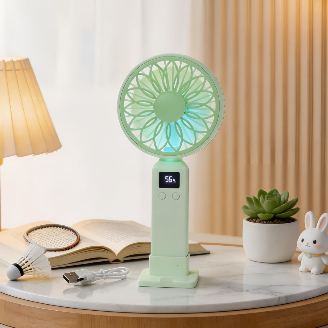 Women Portable Battery Handheld Fan with Digital Control Bowlift