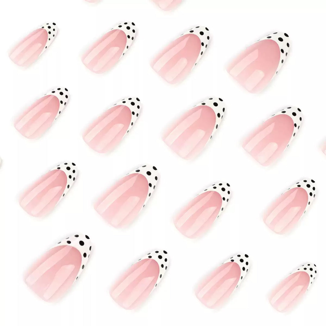 Acrylic Nail Set with Elegant French Design and Creative Dot Accents Bowlift