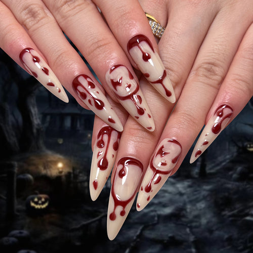 Artistic Halloween Gel Nails in Bloody Design Bowlift