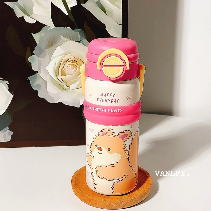 Women’s Insulated Water Bottle with Convenient Flip Cap and Cute Animal Design Bowlift