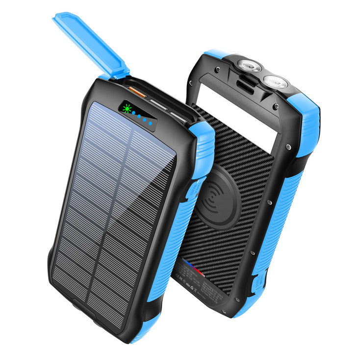 Solar-powered power bank with wireless charging function and LED flashlight Bowlift