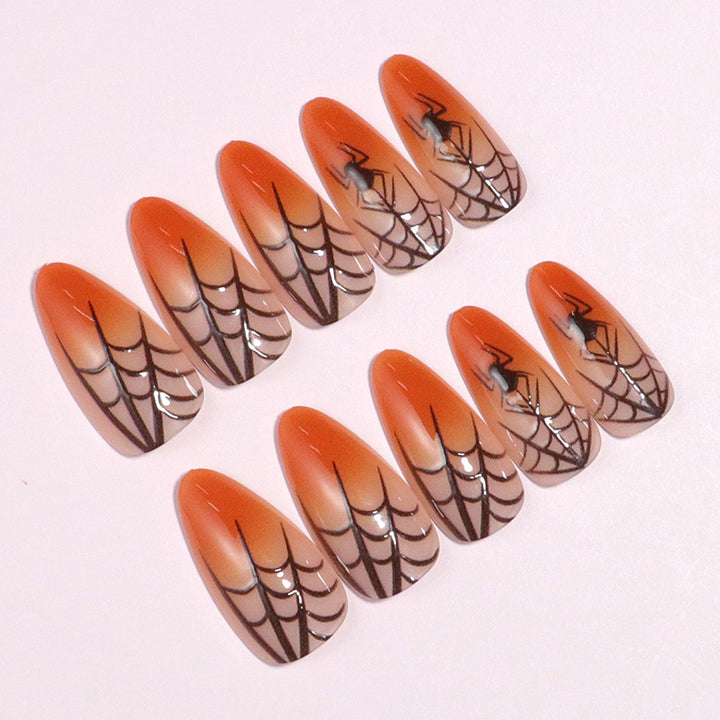 Halloween Themed Stiletto Press-On Nails with Spider Web Design Bowlift
