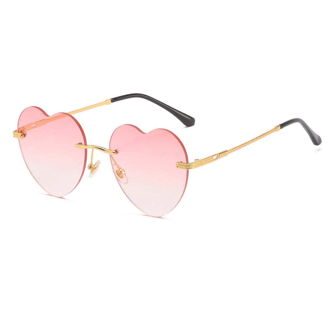Women's Heart-Shaped Sunglasses with Mirrored Lenses and Gold Frame Bowlift