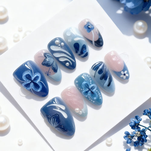 Artistic Floral Press-On Nail Tips Set Bowlift