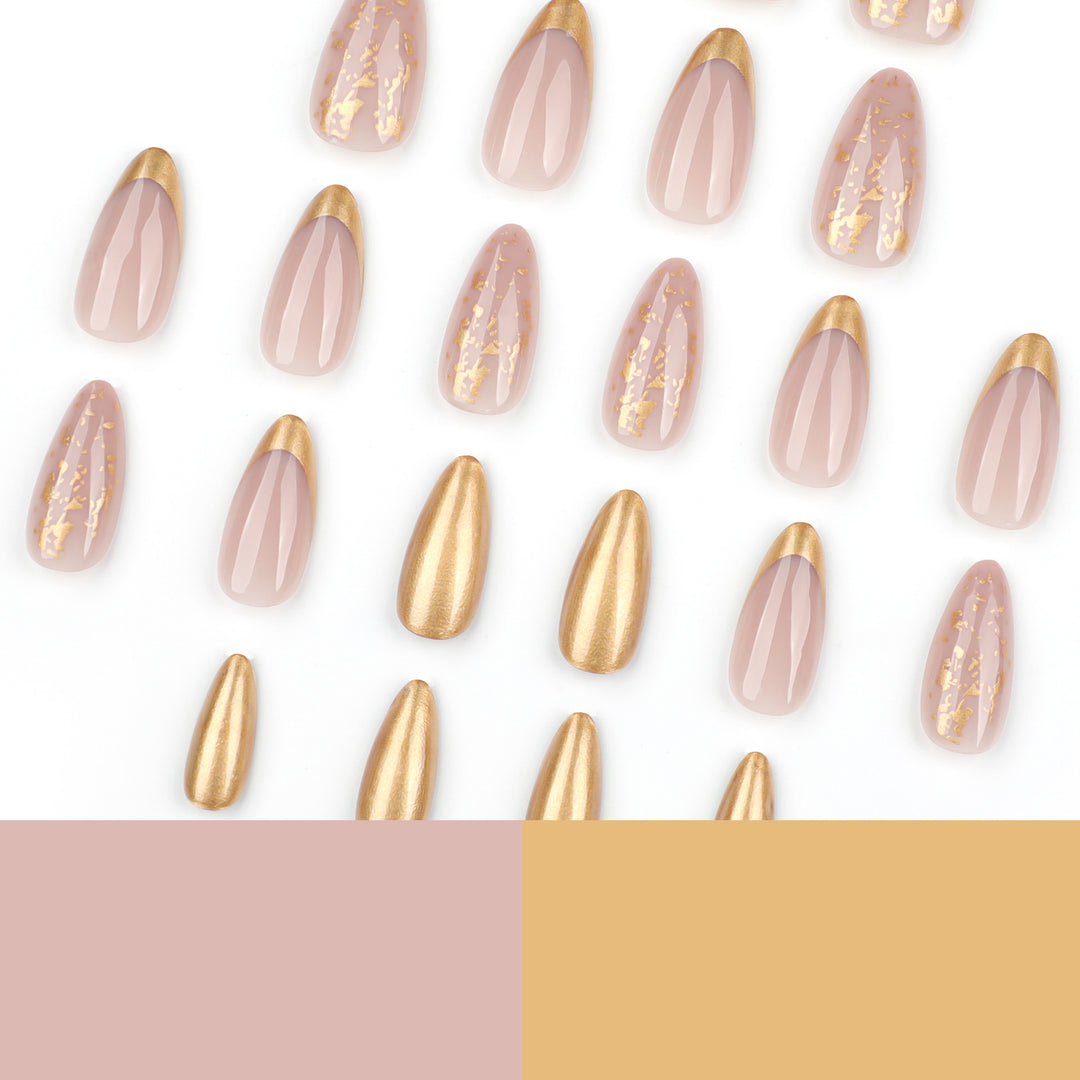 Artistic Stiletto Nails with Glitter and Gold Accents Bowlift