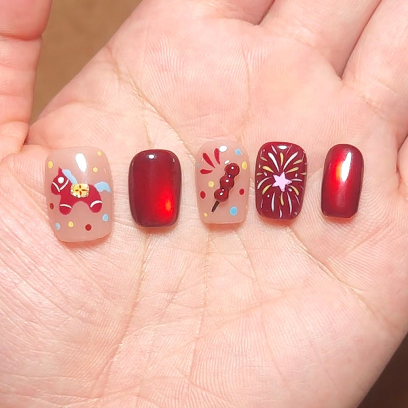 Decorative Press-On Nail Set with Artistic Designs Bowlift