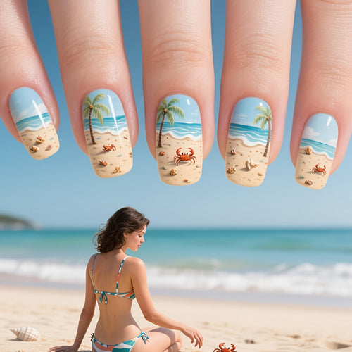 Artificial nails with maritime beach motif Bowlift