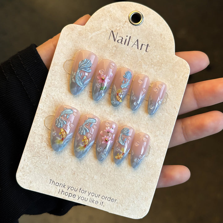 Artistic Floral-Design Press-On Nail Set Bowlift