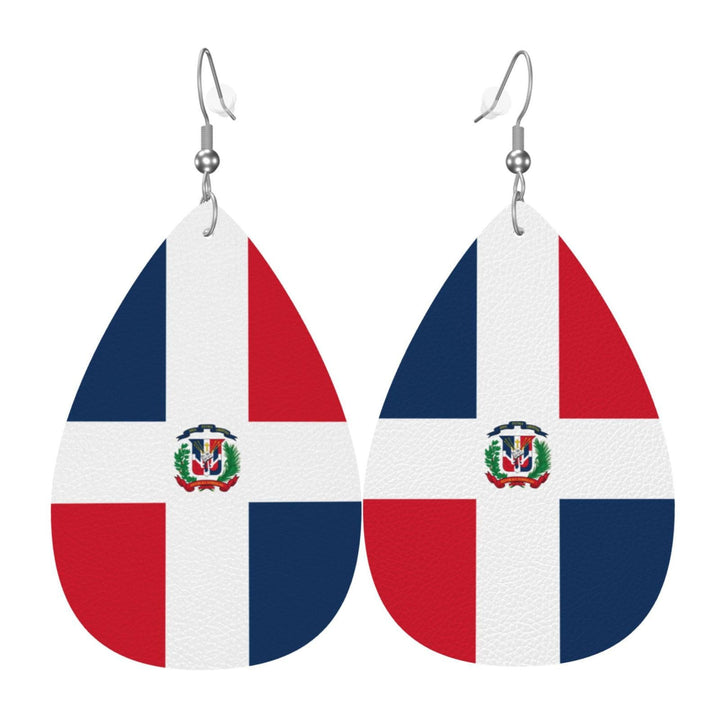 Women heart-shaped drop earrings with patriotic flag print and nickel-free hooks Bowlift